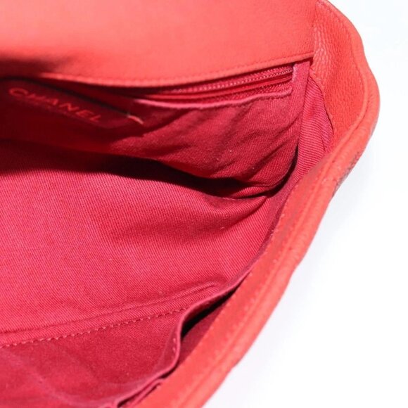 CHANEL Matelasse Chain Shoulder Bag Grained Calf Skin Red CC Auth 127170 - Picture 13 of 16